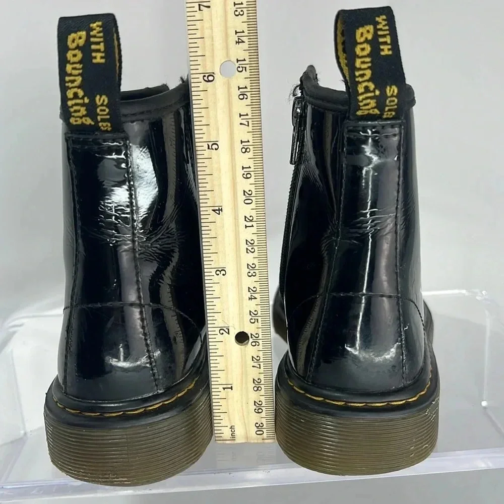Dr. Martens 1460J Black 8-Eye Patent Leather Lace-Up/Zip-Up Combat Boots Size 2